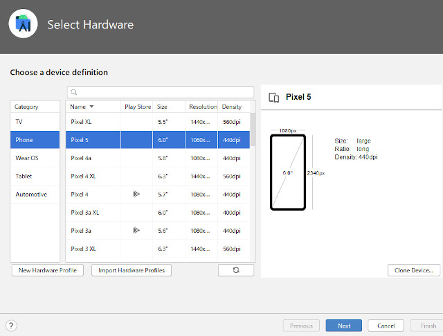Android エミュレータ Avd Manager の設定